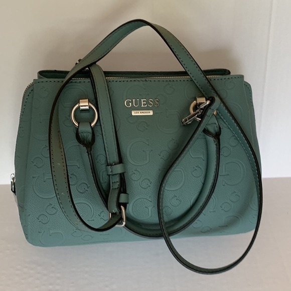 GUESS. Los Angeles. NWT. Signature, Teal, Steel Handbag. - Picture 2 of 10